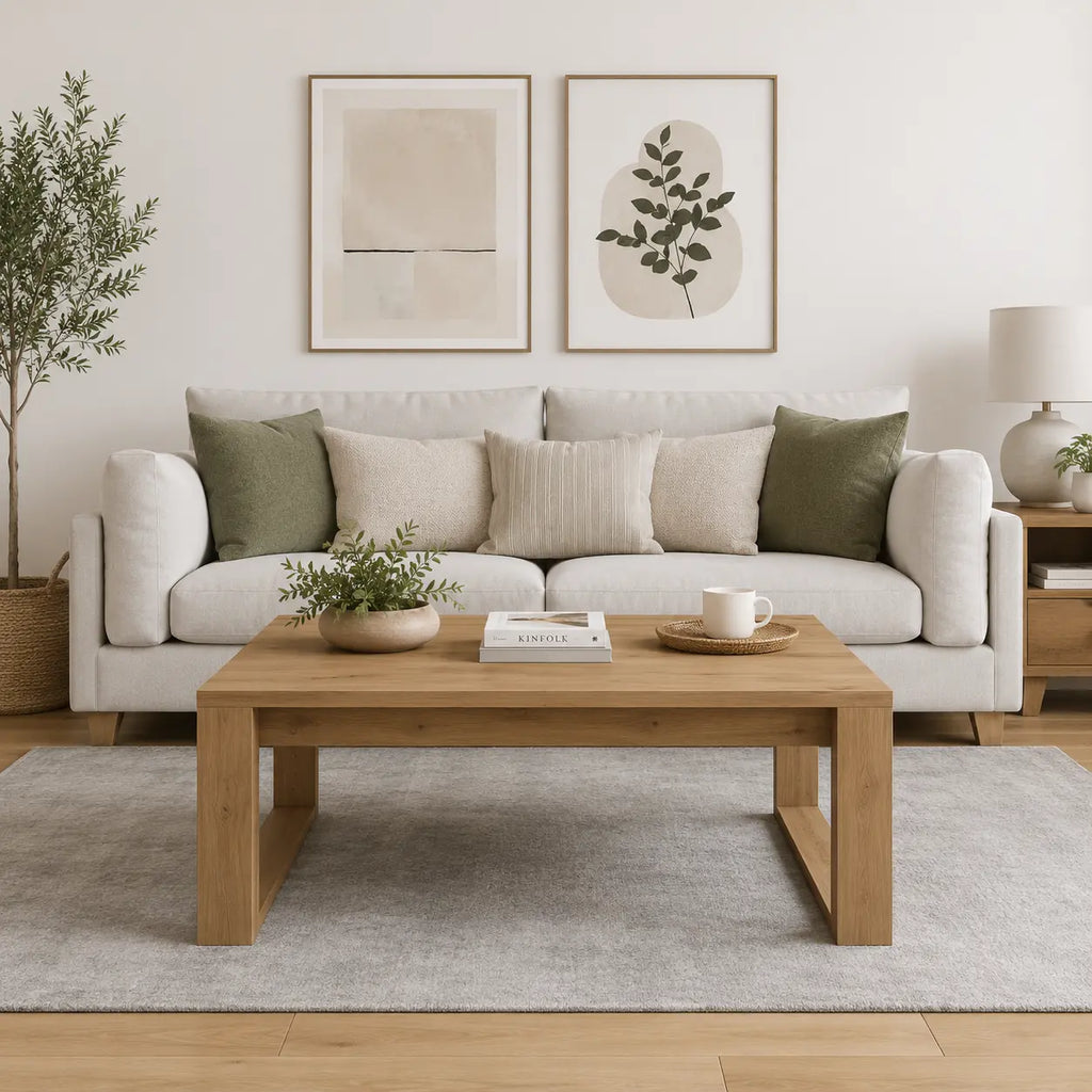 Table basse en bois massif au design minimaliste, finition naturelle, idéale pour salon moderne et chaleureux