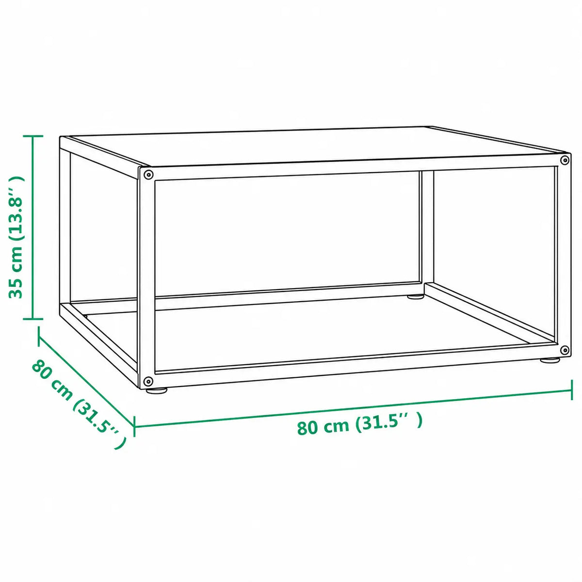 Dimensions table basse carrée Orlune 80 cm avec plateau effet marbre blanc et cadre noir