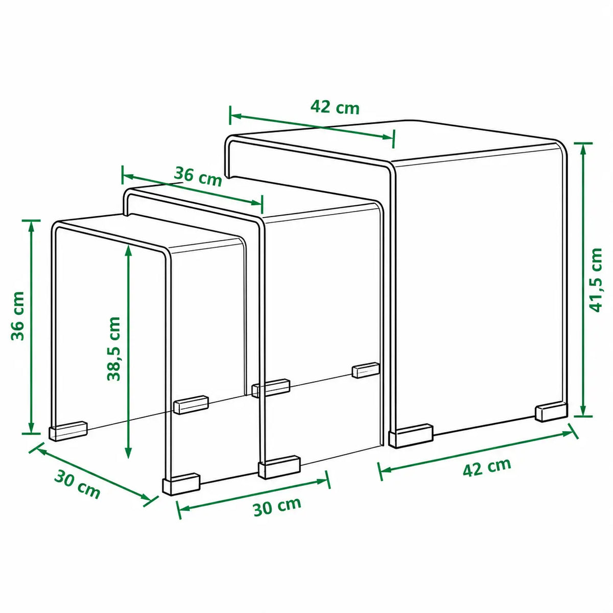 Dimensions Tables basses Gigognes Carrées en Verre Arlune au design transparent moderne