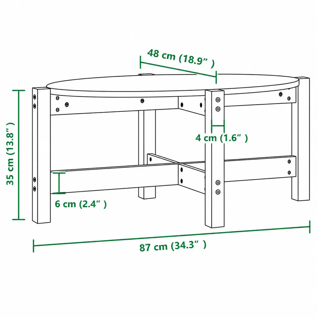 Schéma des dimensions d’une table basse ronde noire de 87 cm de diamètre et 35 cm de hauteur au style industriel
