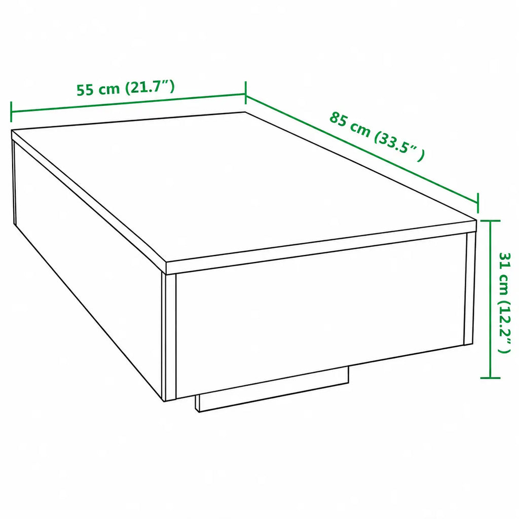 Schéma des dimensions d’une table basse rectangulaire blanche de 85 x 55 x 31 cm au design minimaliste contemporain