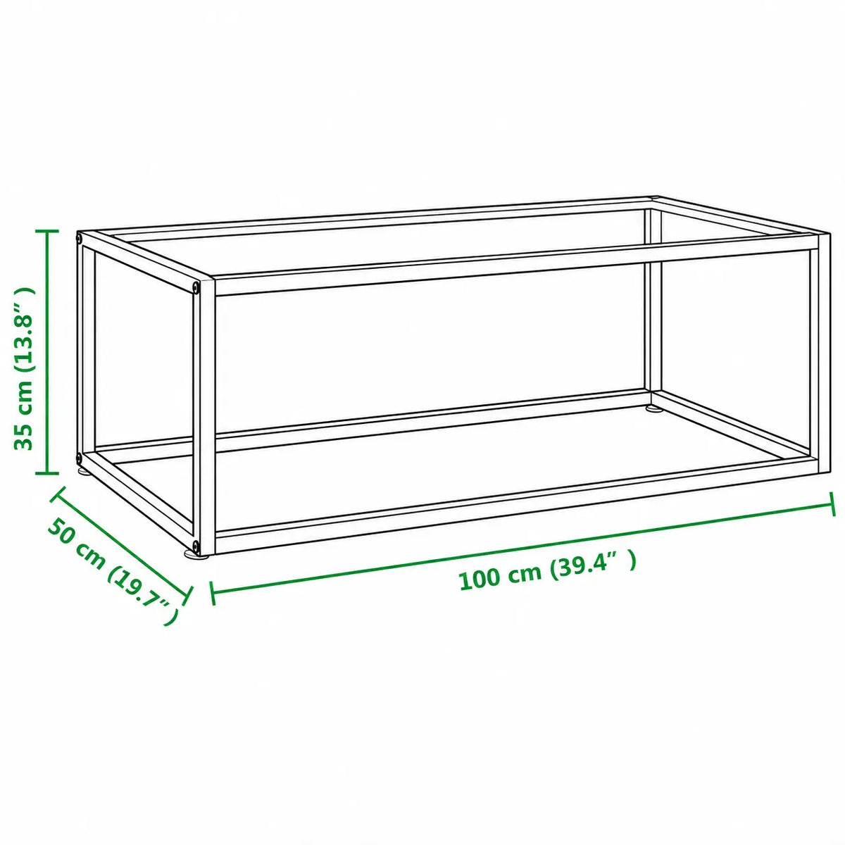 Schéma dimensions table basse Rectra en verre avec cadre noir rectangulaire 100 x 50 cm