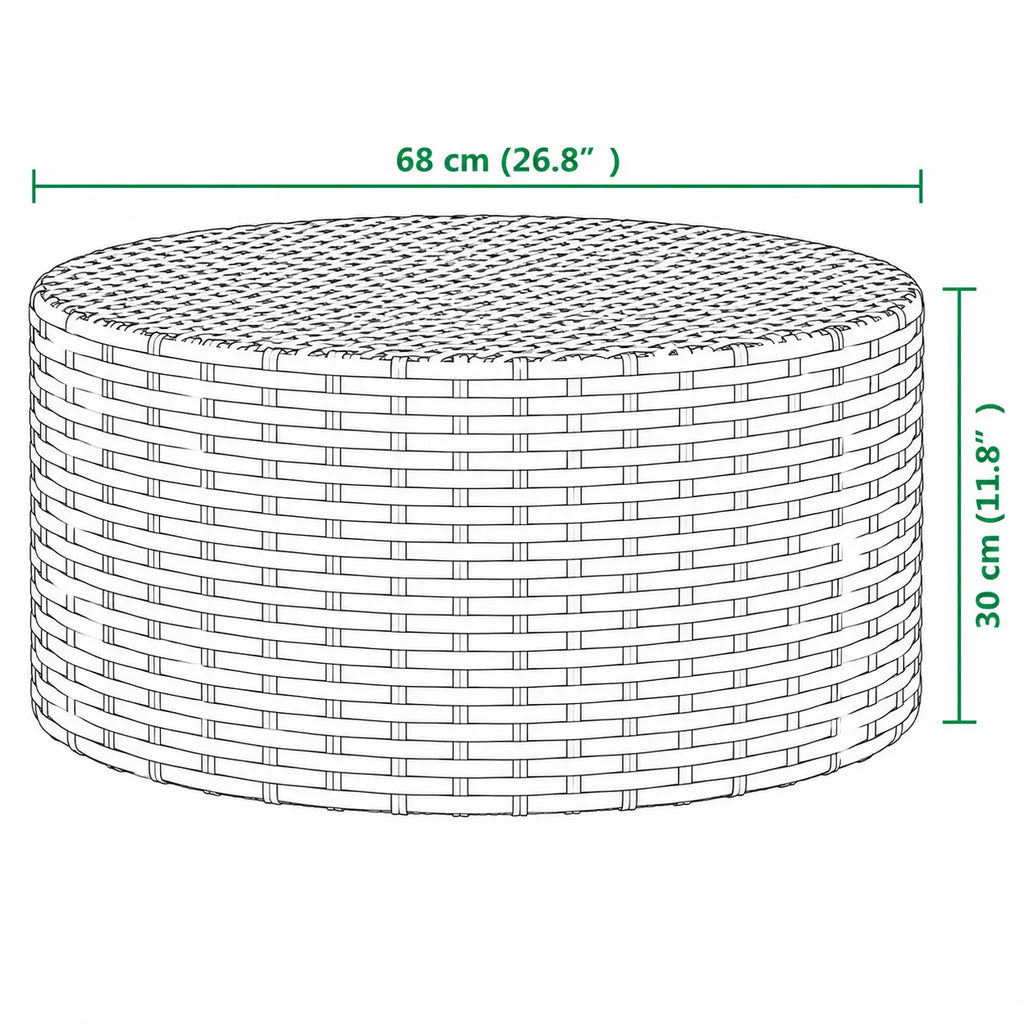 Schéma dimensions table basse ronde en résine tressée noire de 68 cm pour extérieur moderne