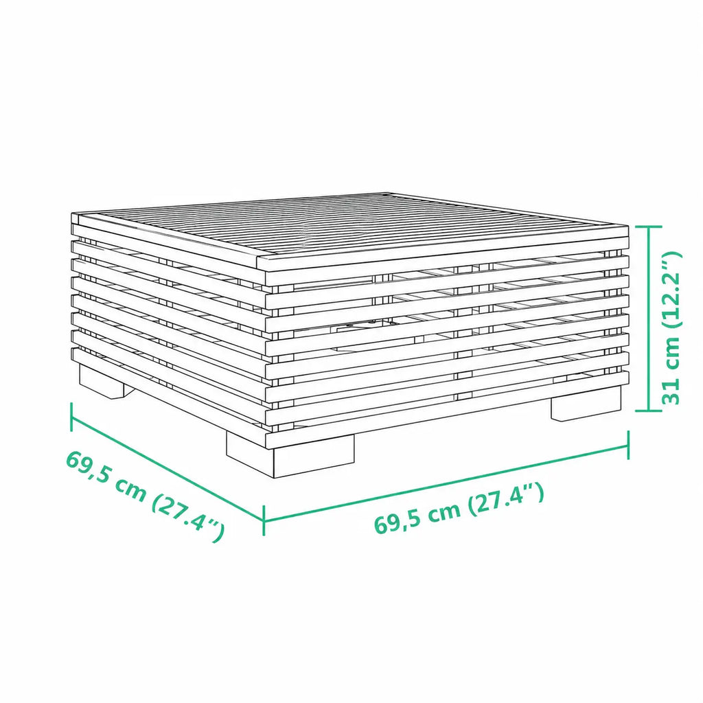 Schéma dimensions table basse de jardin Outora en bois avec structure ajourée de 69,5 cm