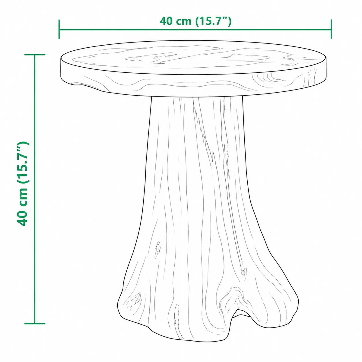 Schéma des dimensions d’une table d’appoint ronde en bois massif de 40 cm de diamètre et 40 cm de hauteur