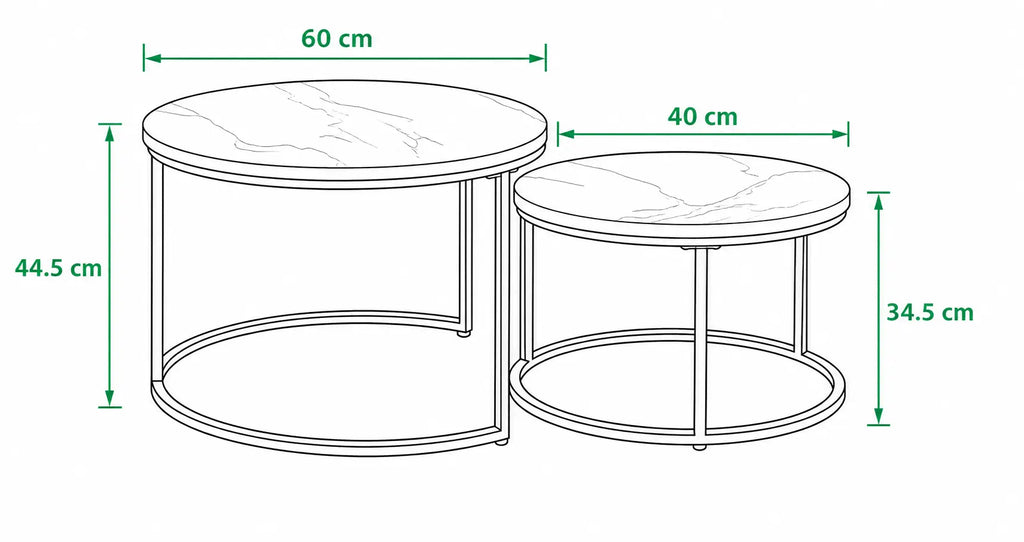 Dimensions Tables basses Gigognes style Marbre Marbria avec structure ronde dorée moderne