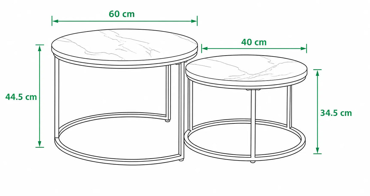 Dimensions Tables basses Gigognes style Marbre Marbria avec structure ronde dorée moderne
