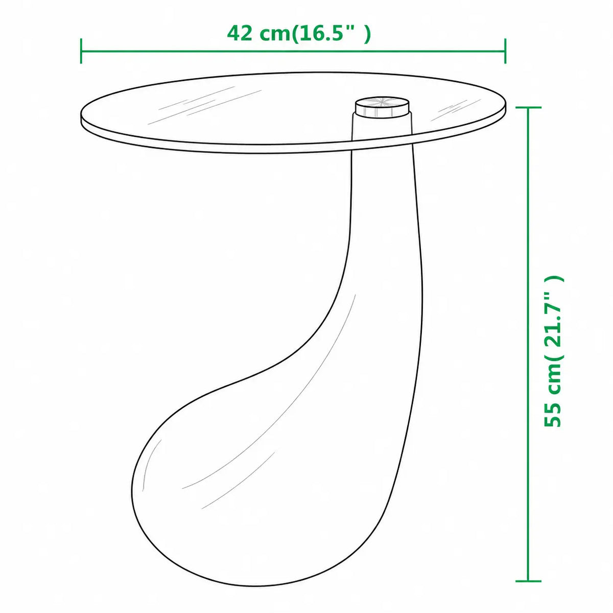 Table d’appoint design 42 cm avec plateau en verre rond et base sculpturale blanche, style moderne contemporain