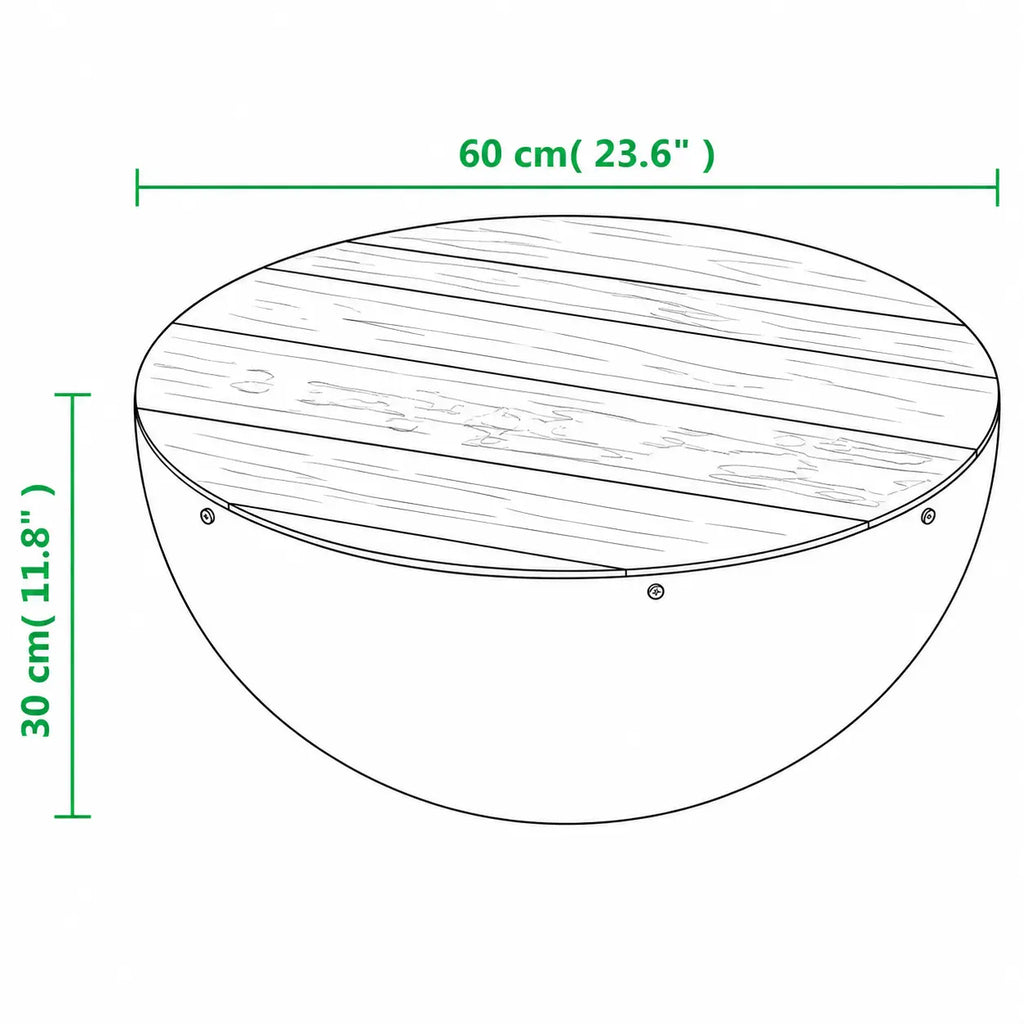Schéma des dimensions d’une table basse ronde de 60 cm de diamètre et 30 cm de hauteur avec plateau effet bois