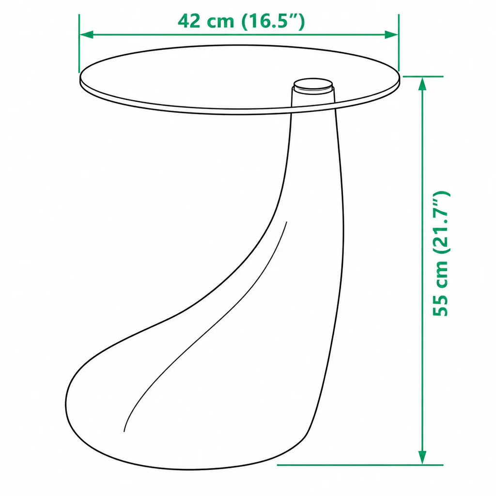 Schéma dimensions table basse Norin avec plateau rond en verre de 42 cm et hauteur de 55 cm