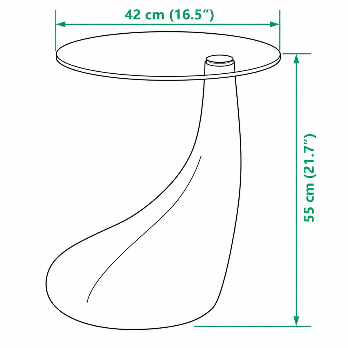 Schéma dimensions table basse Norin avec plateau rond en verre de 42 cm et hauteur de 55 cm