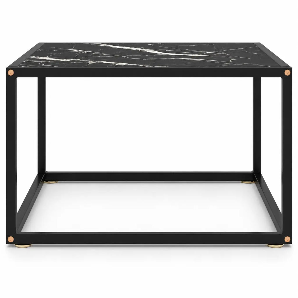 Table basse carrée Obsidia style marbre noir avec cadre métallique noir au design minimaliste