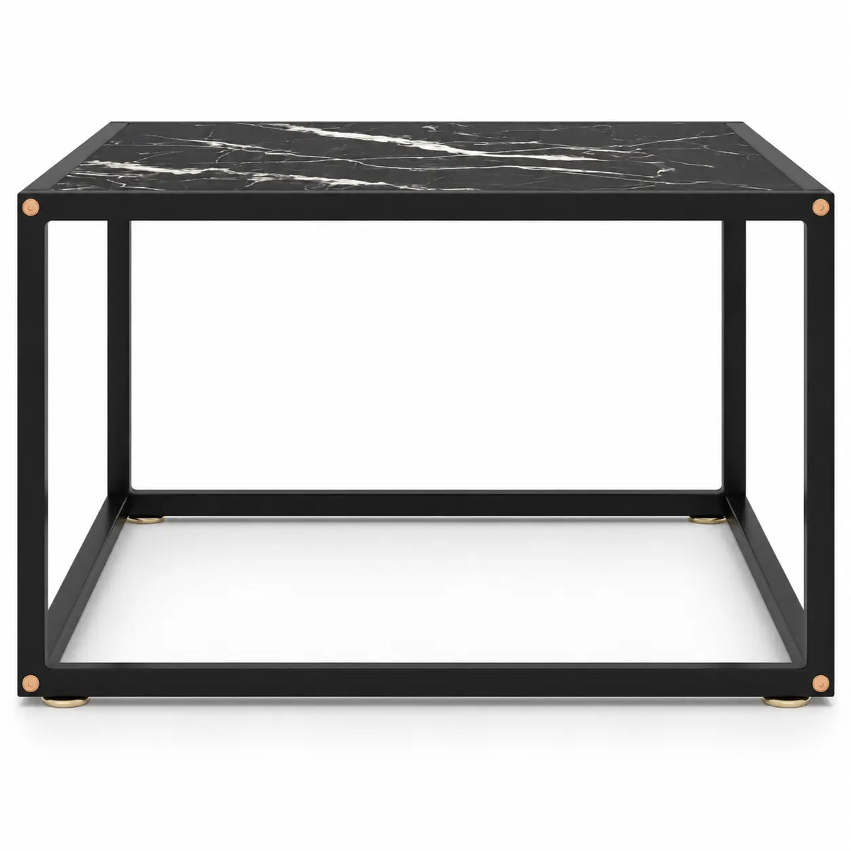 Table basse carrée Obsidia style marbre noir avec cadre métallique noir au design minimaliste