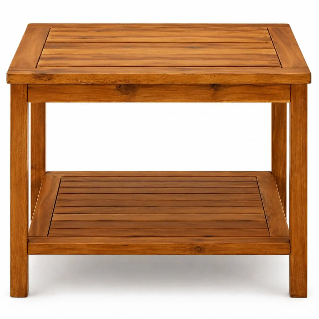 Table basse carrée en bois Savara 60x60 avec étagère inférieure pour intérieur et extérieur
