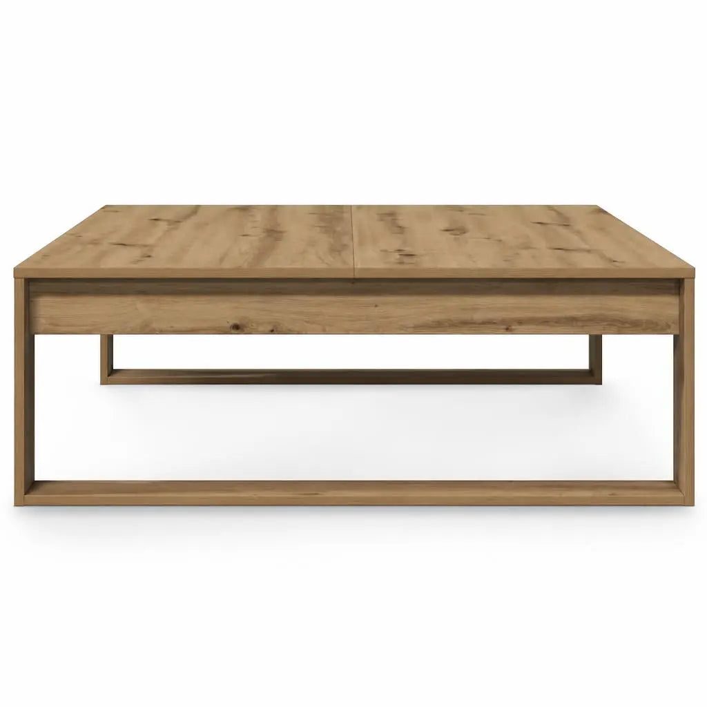Table basse rectangulaire en bois naturel avec cadre ouvert et plateau épais, design moderne minimaliste pour salon