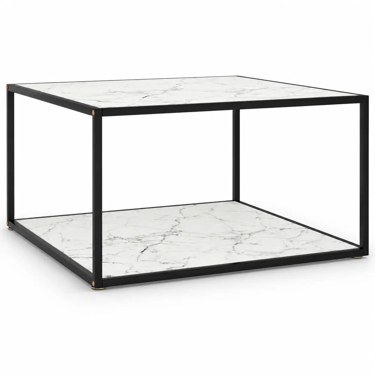 Table basse Pearla style marbre blanc avec double plateau et structure noire au design contemporain
