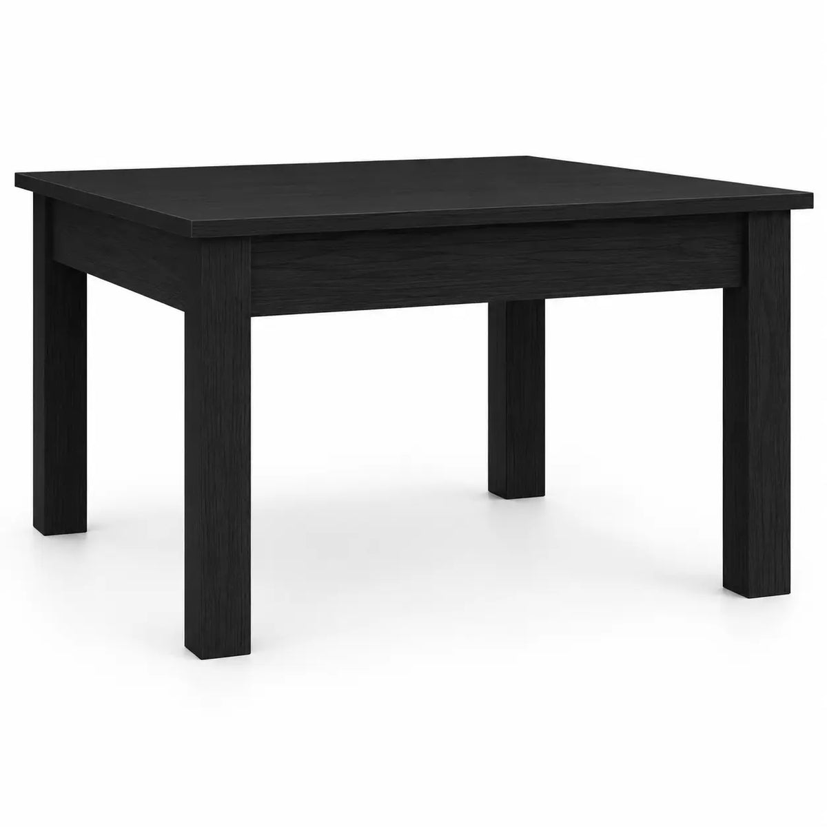 Table basse carrée noire avec structure en bois et lignes épurées au style contemporain minimaliste