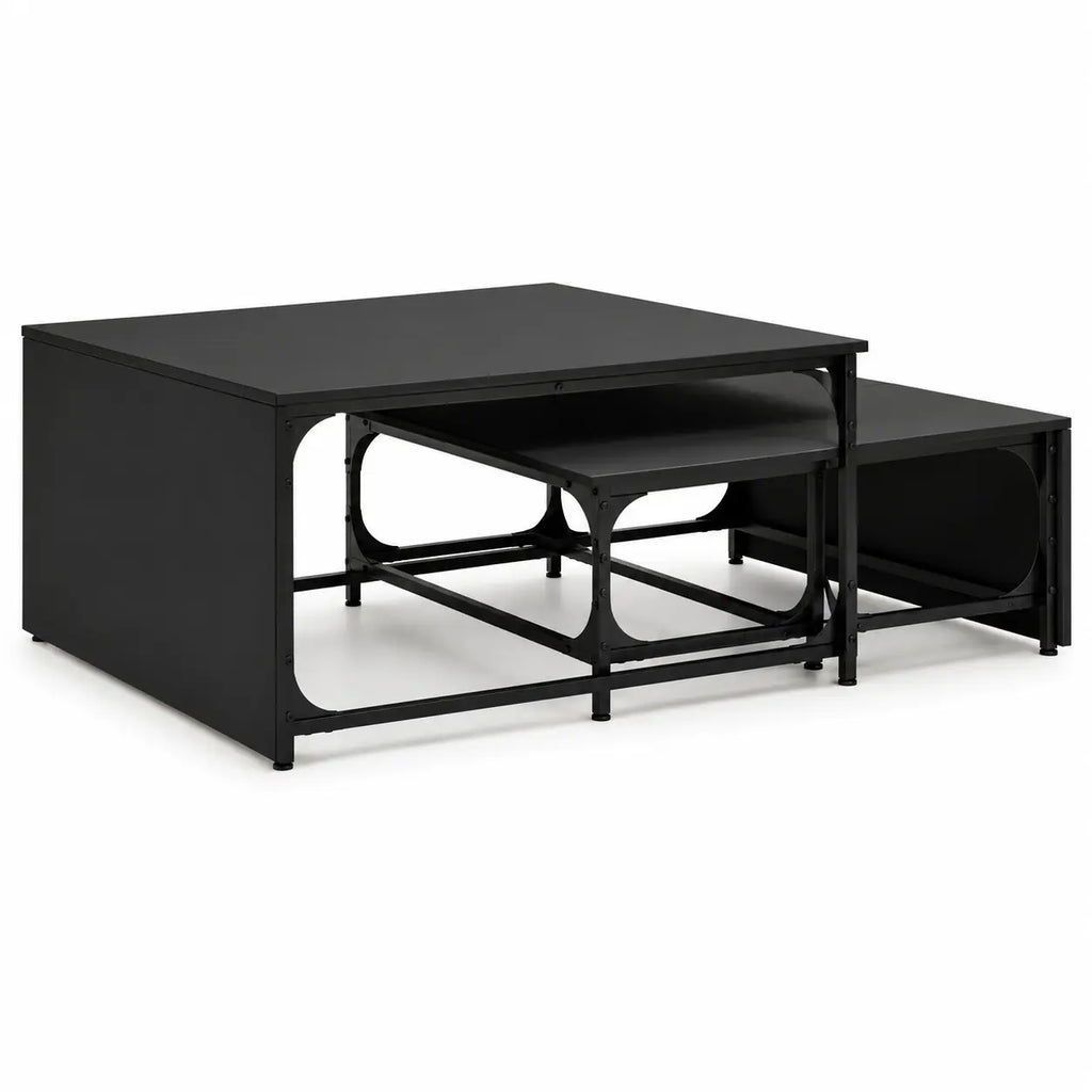Table basse gigogne rectangulaire Duolia noire au design moderne avec modules imbriqués gain de place