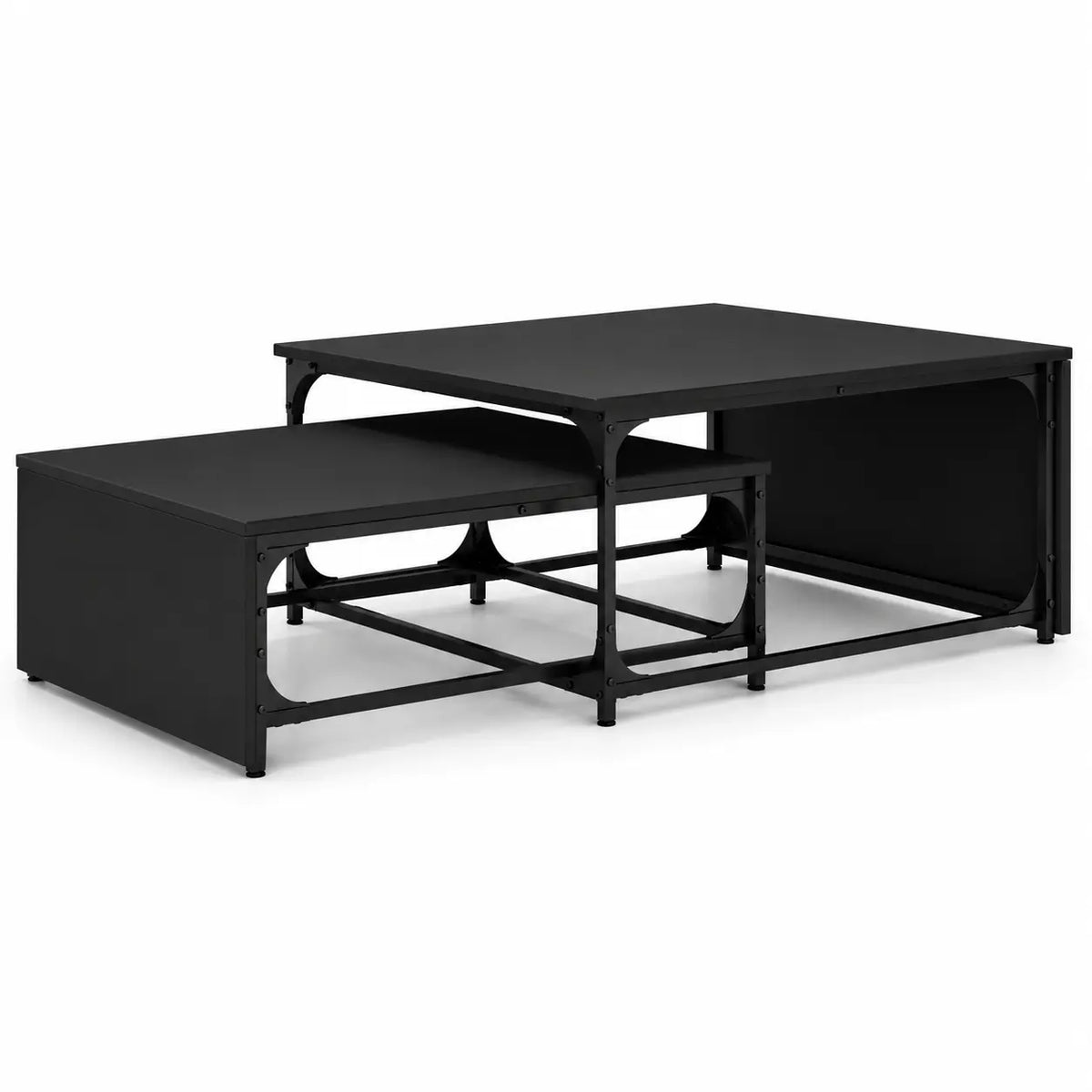 Table basse gigogne noire Duolia avec plateaux rectangulaires superposés et structure métallique moderne