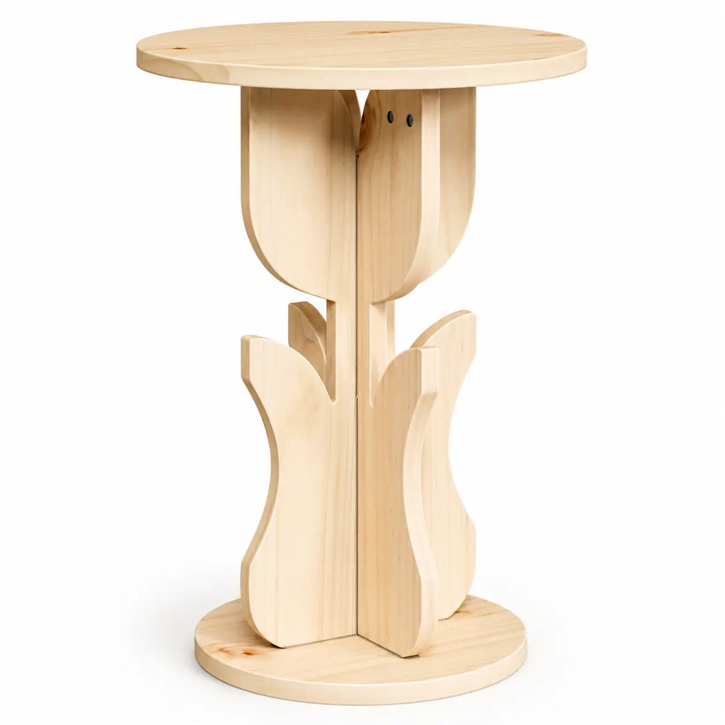 Table basse ronde en bois naturel avec piètement sculptural, design minimaliste moderne pour intérieur chaleureux