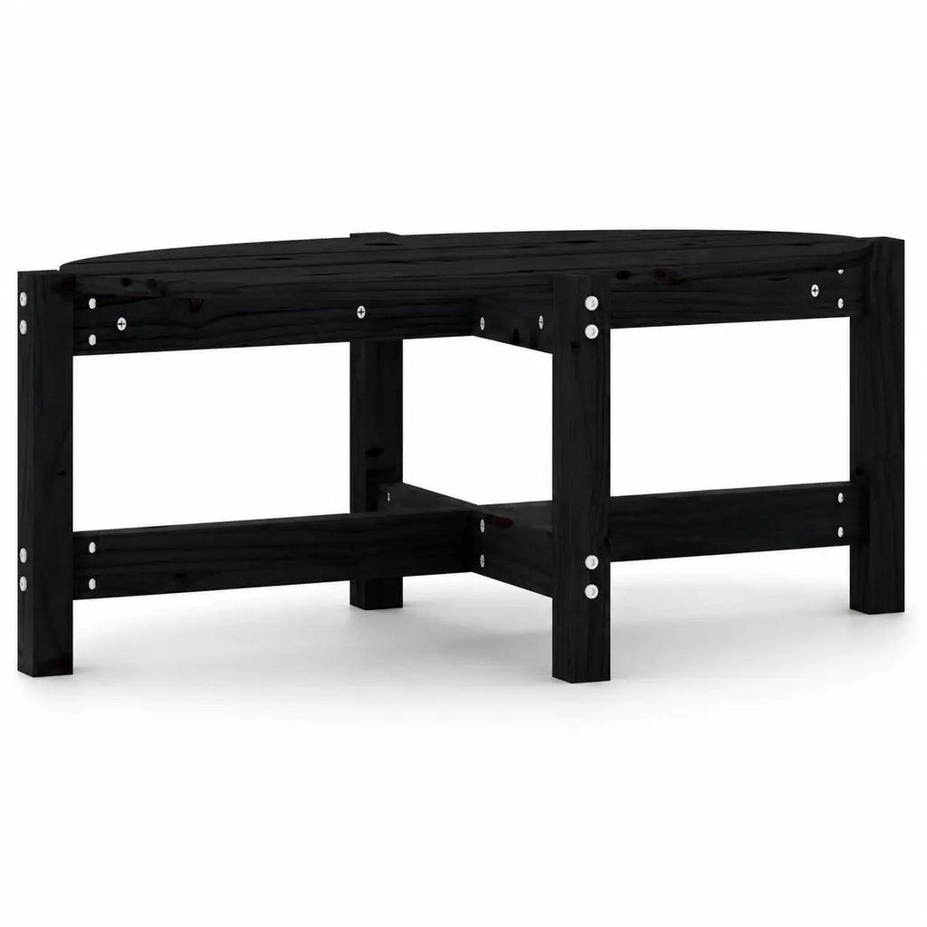 Structure inférieure de la table basse noire industrielle montrant le cadre de support robuste en métal et les points d’assemblage