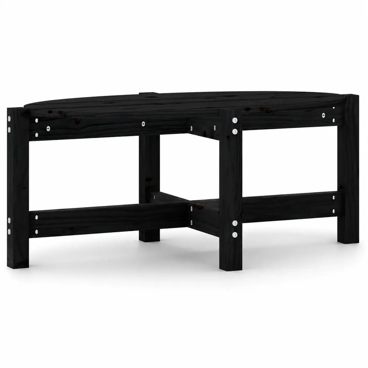 Structure inférieure de la table basse noire industrielle montrant le cadre de support robuste en métal et les points d’assemblage