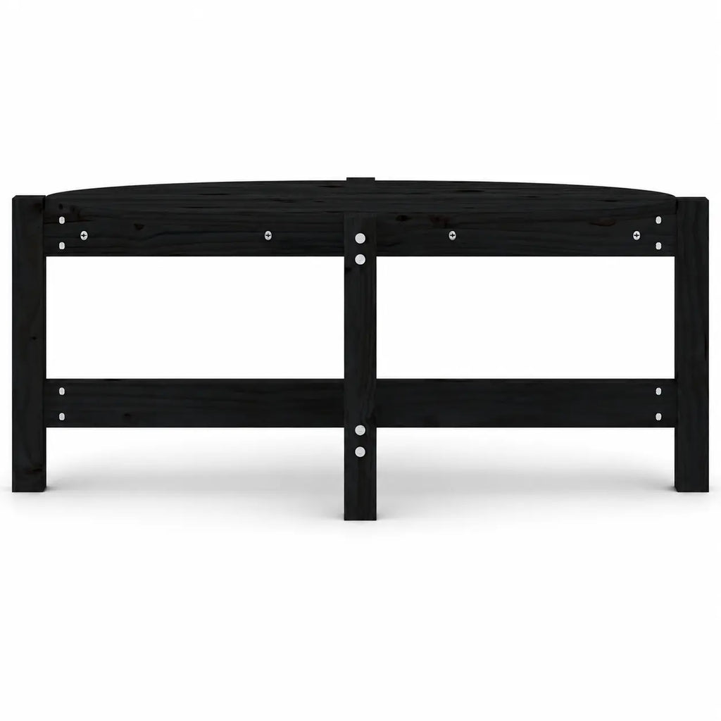 Vue frontale de la structure de support de la table basse noire industrielle, montrant le cadre robuste et les points de fixation