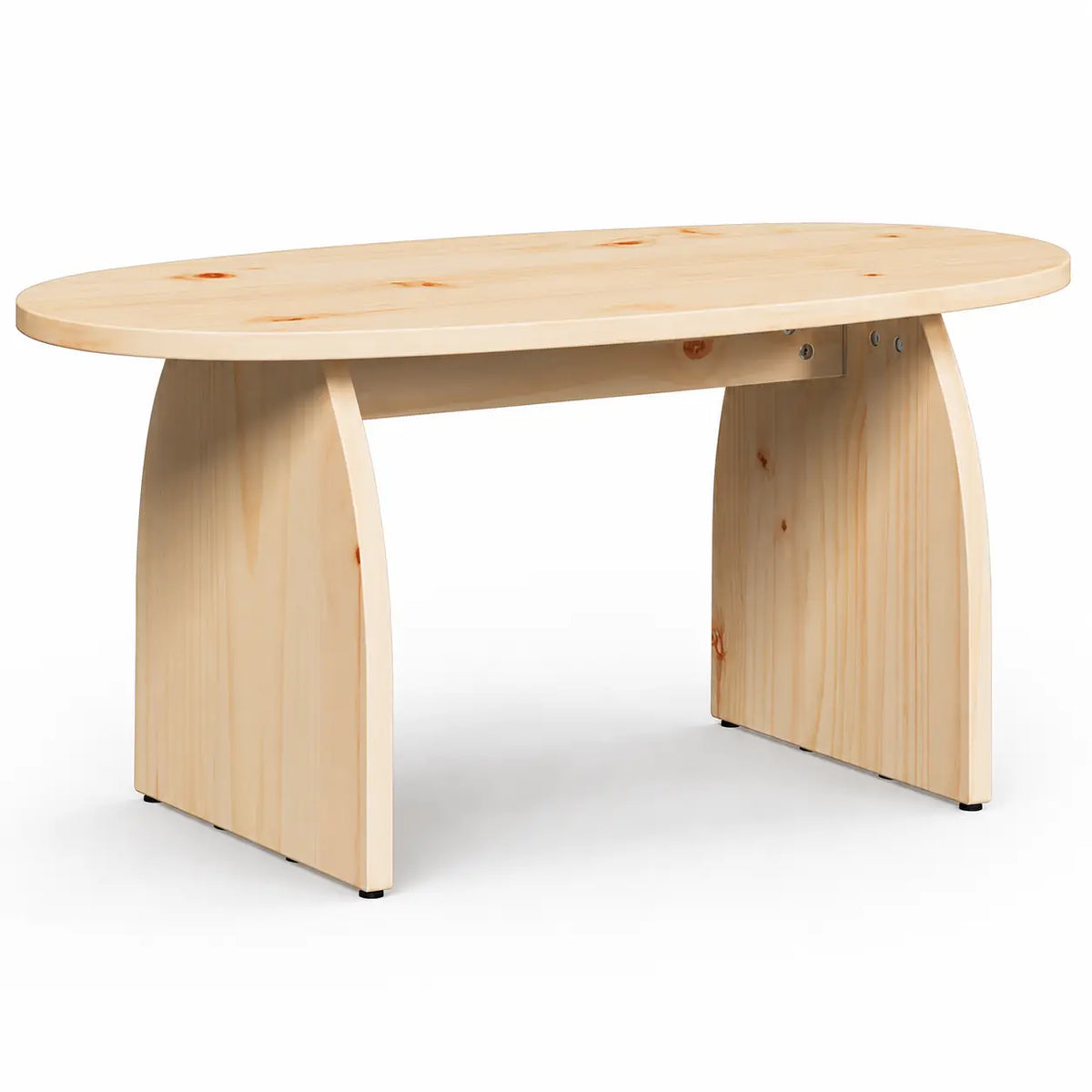 Table basse ovale en bois clair avec pieds courbés et design scandinave minimaliste moderne