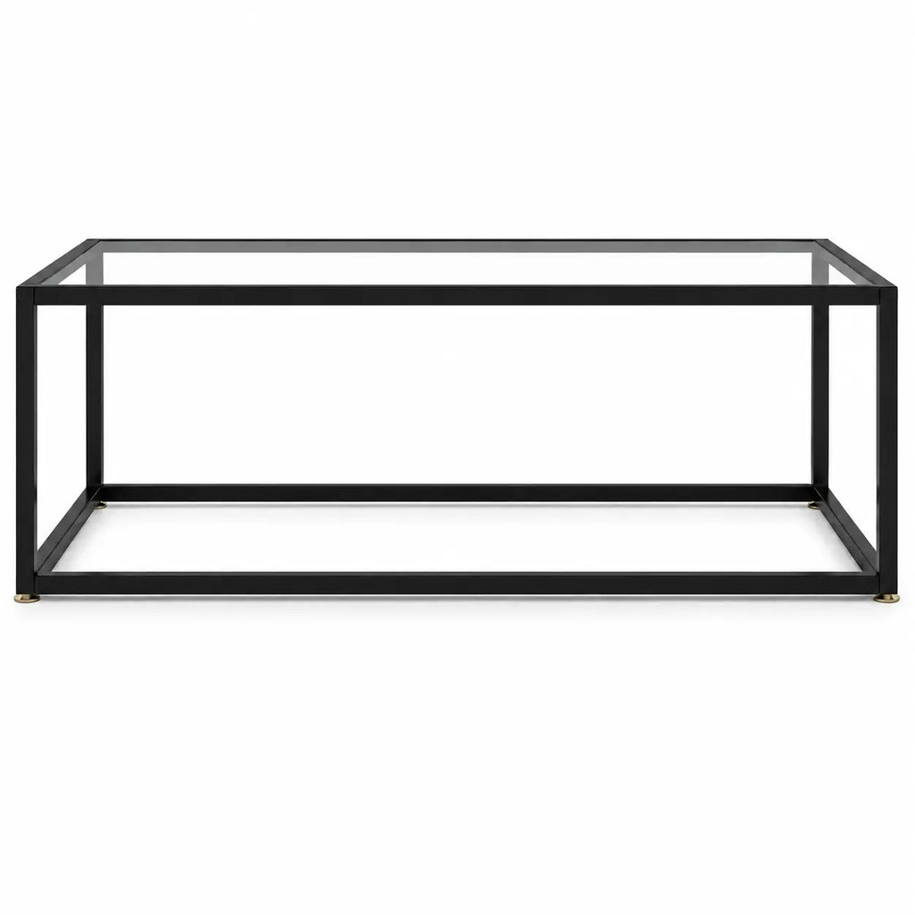 Table basse rectangulaire en verre Rectra avec cadre noir géométrique et style industriel moderne