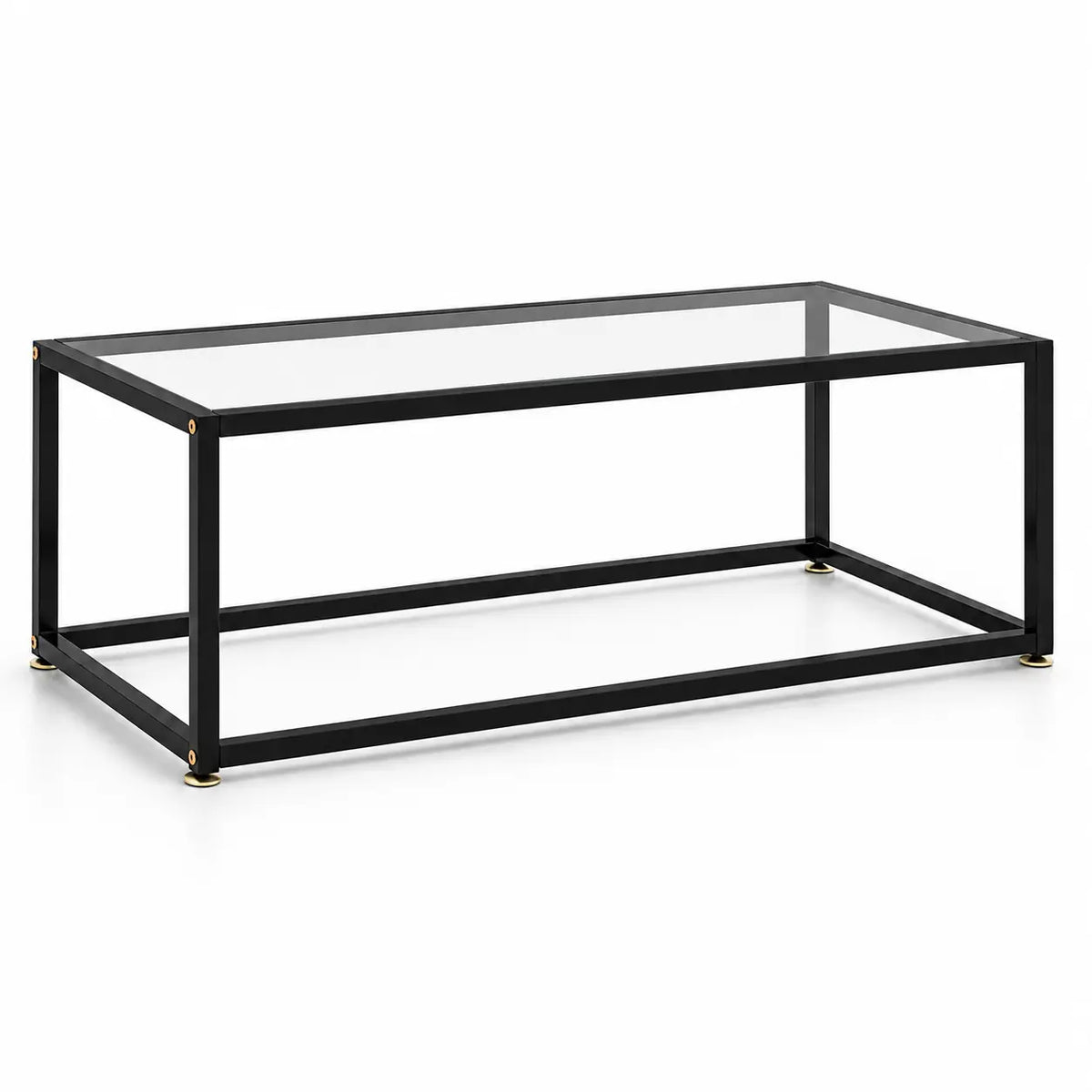 Table basse rectangulaire en verre Rectra avec structure noire minimaliste et design moderne épuré