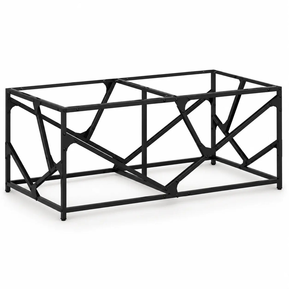 Structure de table basse industrielle noire avec cadre géométrique en métal au design moderne