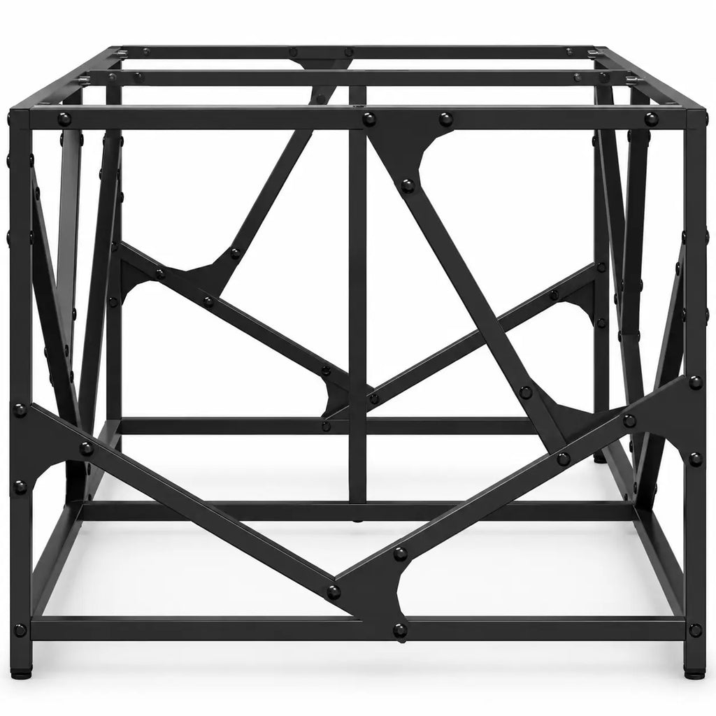 Cadre de table basse en métal noir avec motifs géométriques et design industriel contemporain