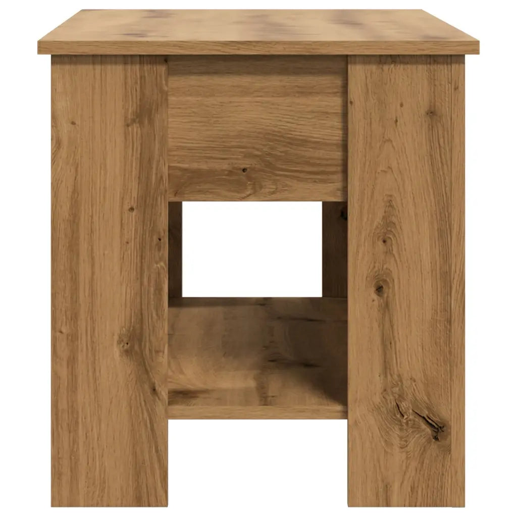 Vue latérale table basse Sylvane en bois naturel avec étagère basse et design moderne minimaliste