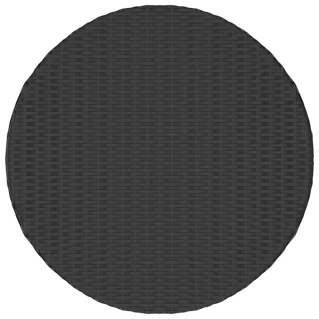 Vue dessus table basse ronde en résine tressée noire avec design moderne pour intérieur et extérieur