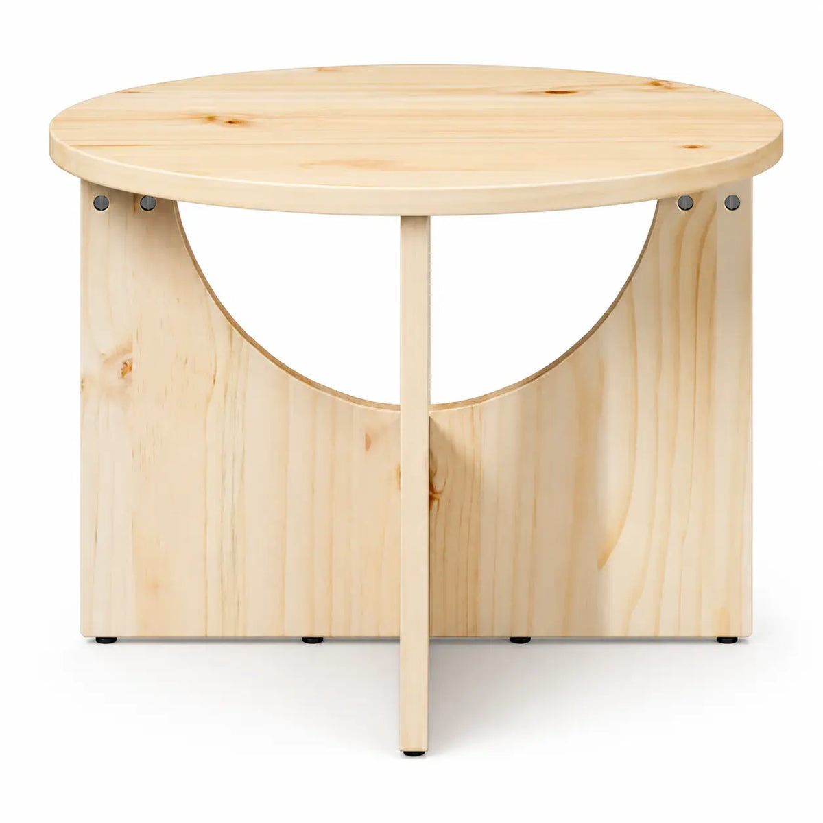 Table d’appoint ronde en bois naturel avec plateau circulaire et base géométrique ajourée au design minimaliste moderne