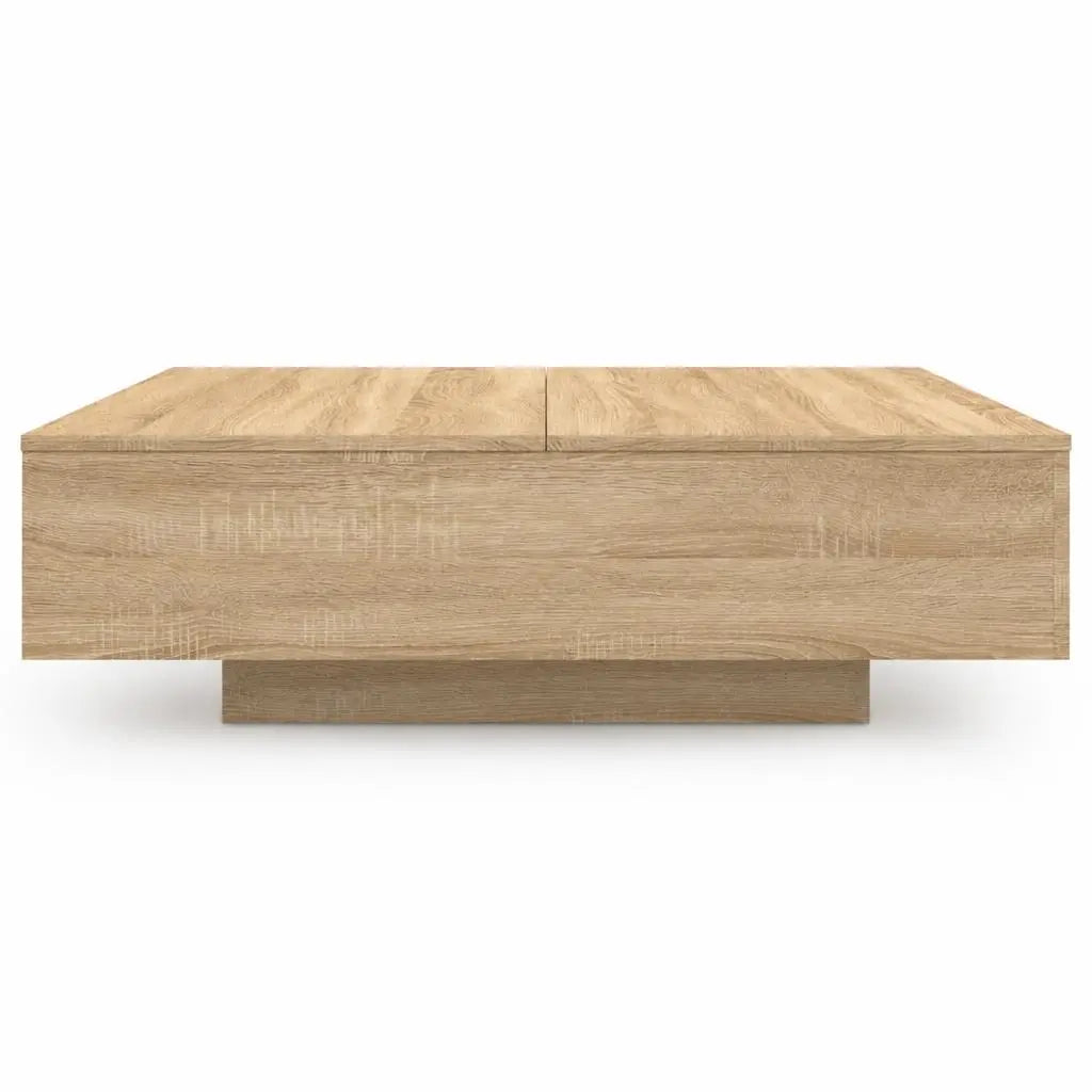 Table basse carrée en bois naturel avec plateau relevable discret et design moderne minimaliste