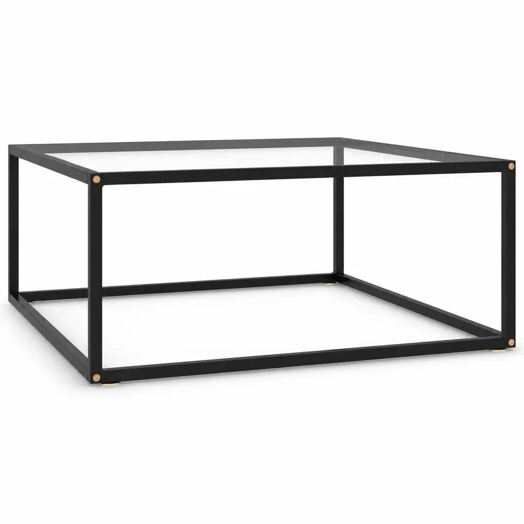  Structure de table basse carrée avec cadre métallique noir minimaliste, prête à accueillir un plateau en verre