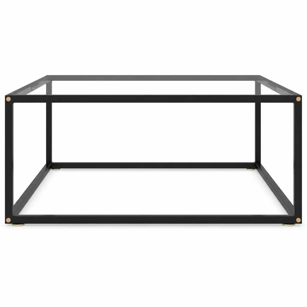 Vue frontale de la structure de table basse carrée en métal noir au design minimaliste avec cadre ouvert