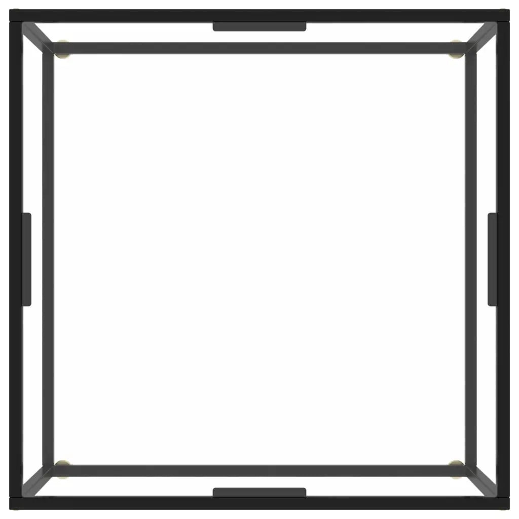 Vue supérieure de la structure de table basse carrée en métal noir, montrant le cadre ouvert au design minimaliste