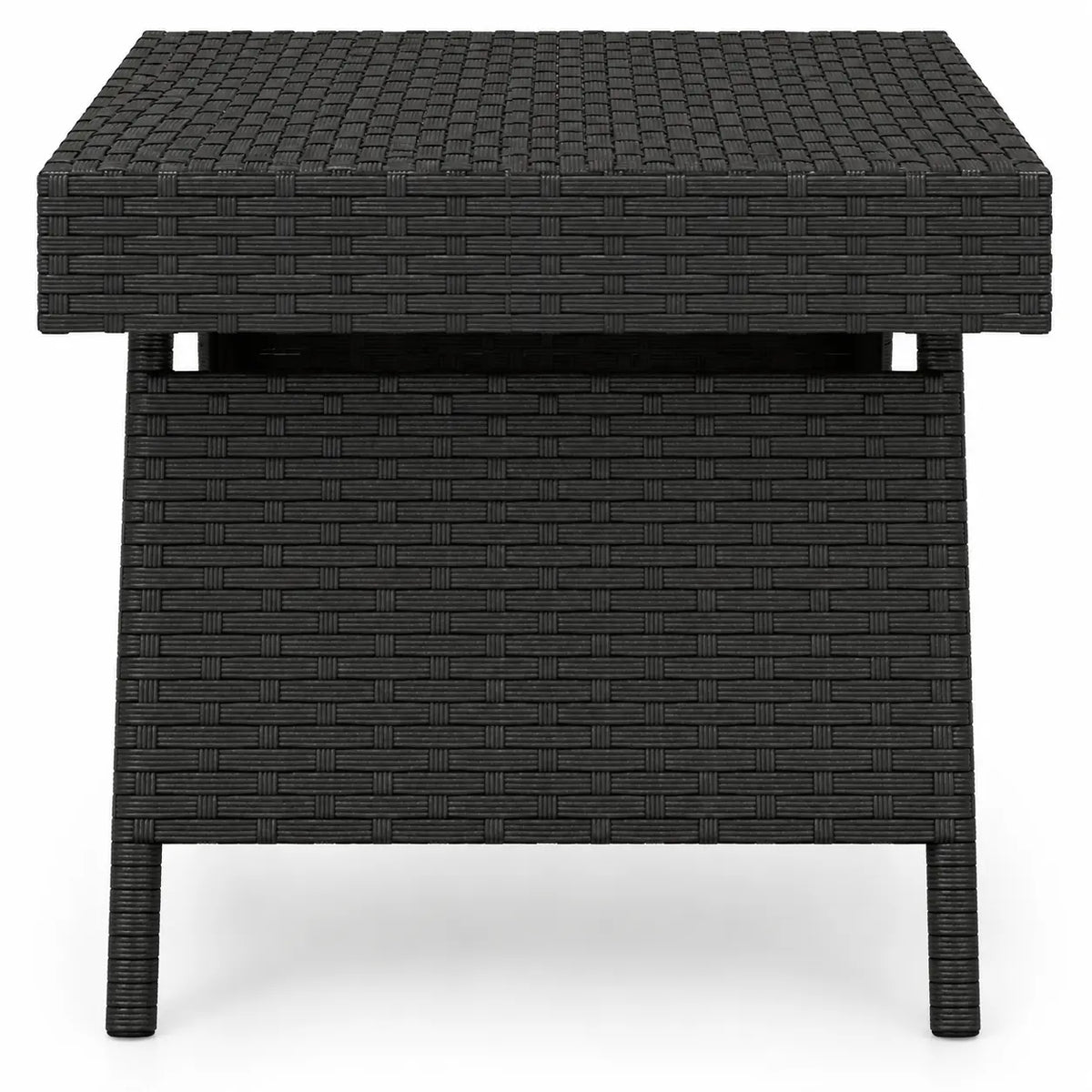 Table basse extérieure en résine tressée noire avec design compact et style moderne pour terrasse