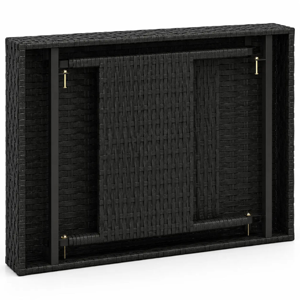 Table basse extérieure pliée en résine tressée noire avec design compact et structure moderne