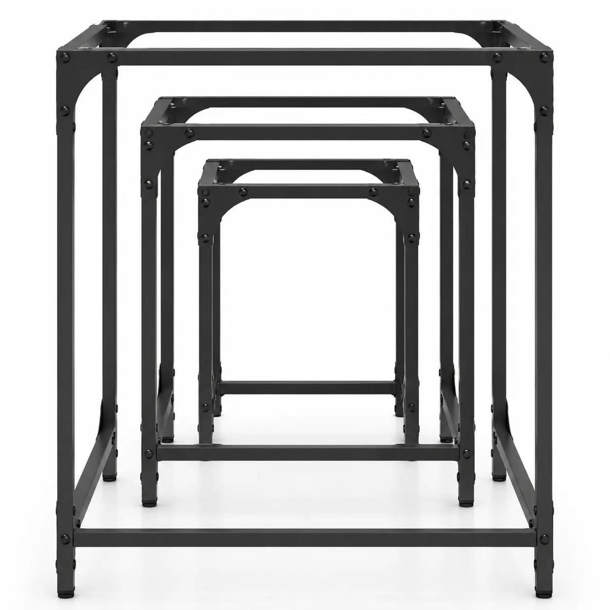 Table basse gigognes en verre Glacielle avec cadres métalliques noirs imbriqués style moderne