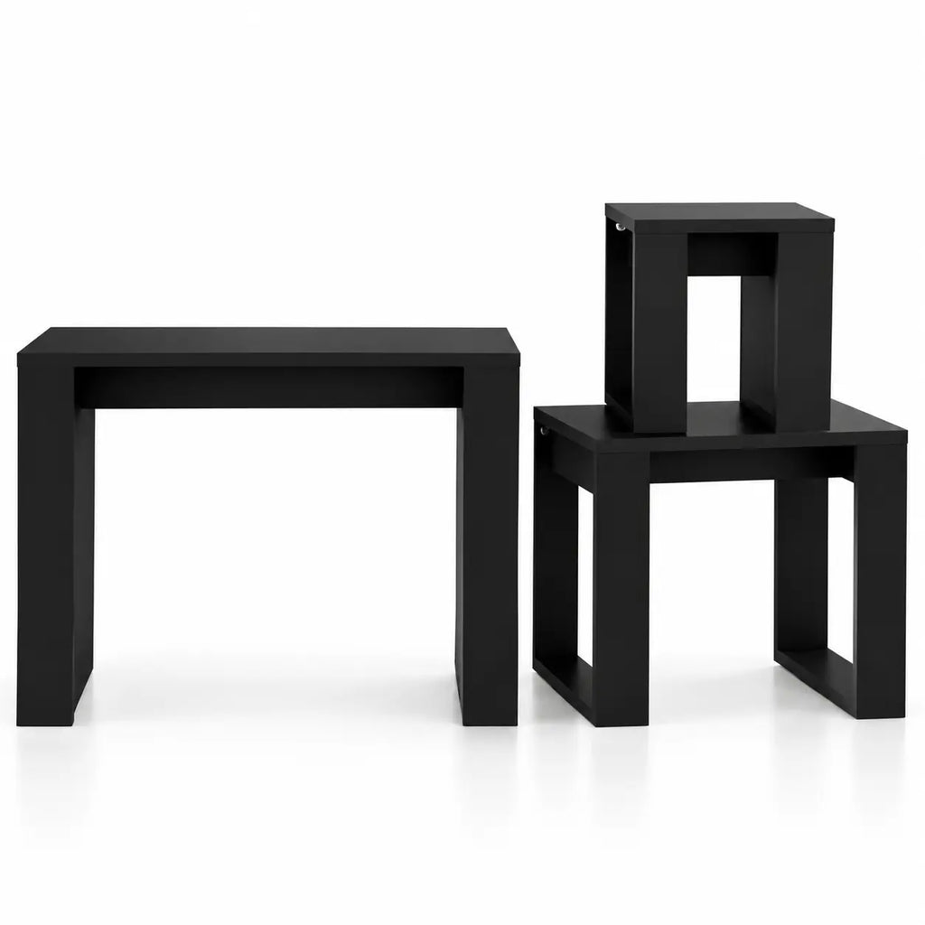 Lot de tables basses gigognes noires modulables avec design minimaliste pour salon moderne