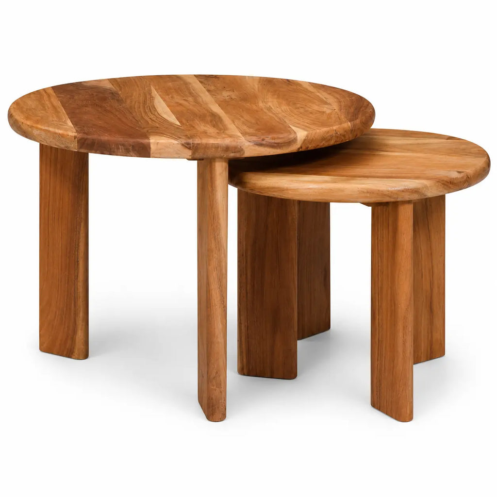 Tables basses gigognes rondes en bois massif clair avec design moderne et finition naturelle élégante
