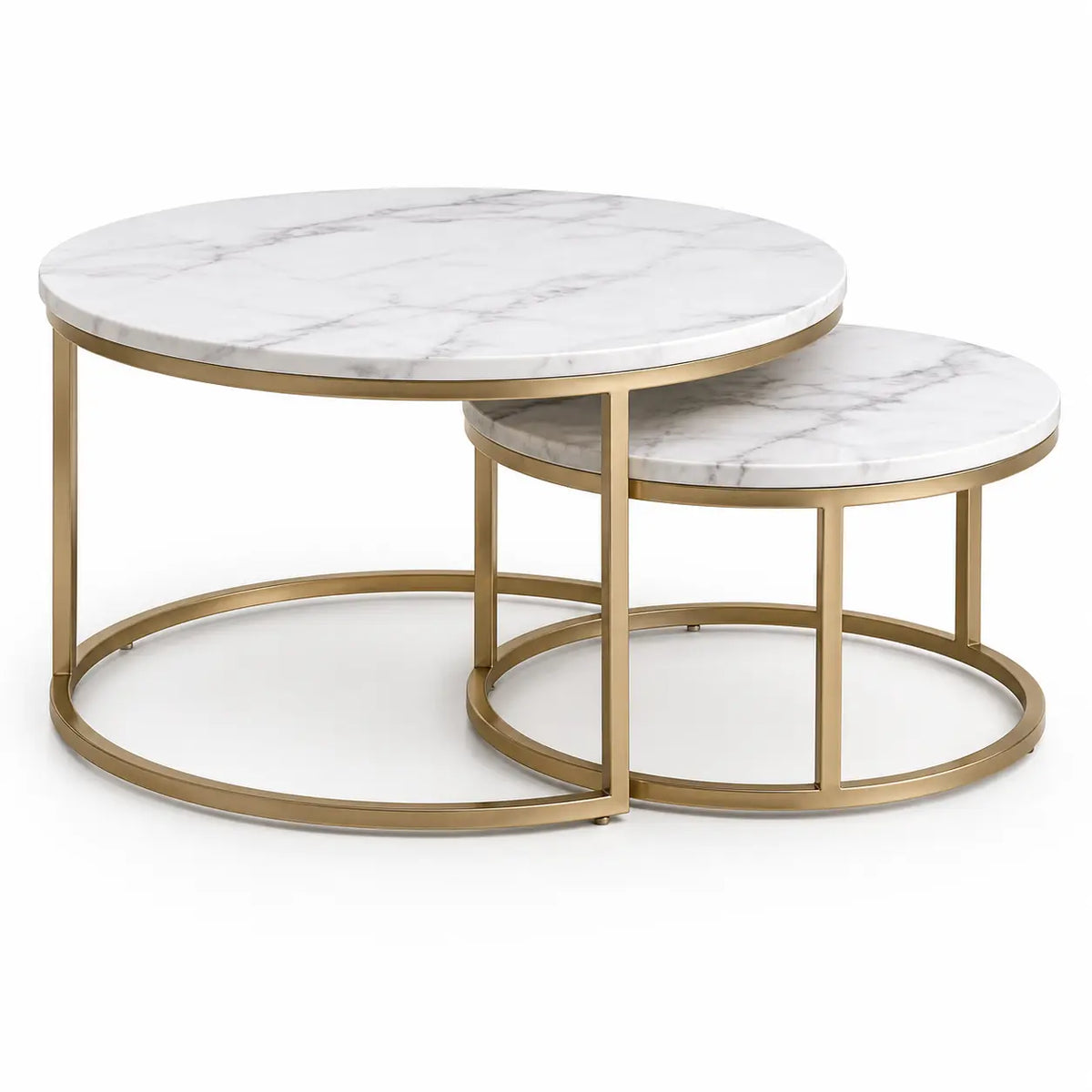 Tables basses Gigognes style Marbre Marbria avec plateau effet marbre et structure dorée