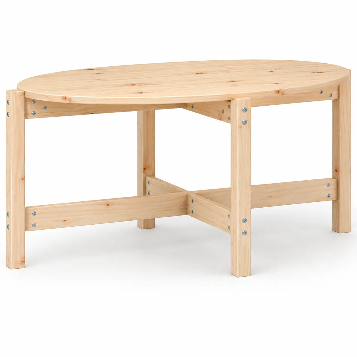 Table basse ovale en bois clair avec structure robuste et style scandinave naturel contemporain