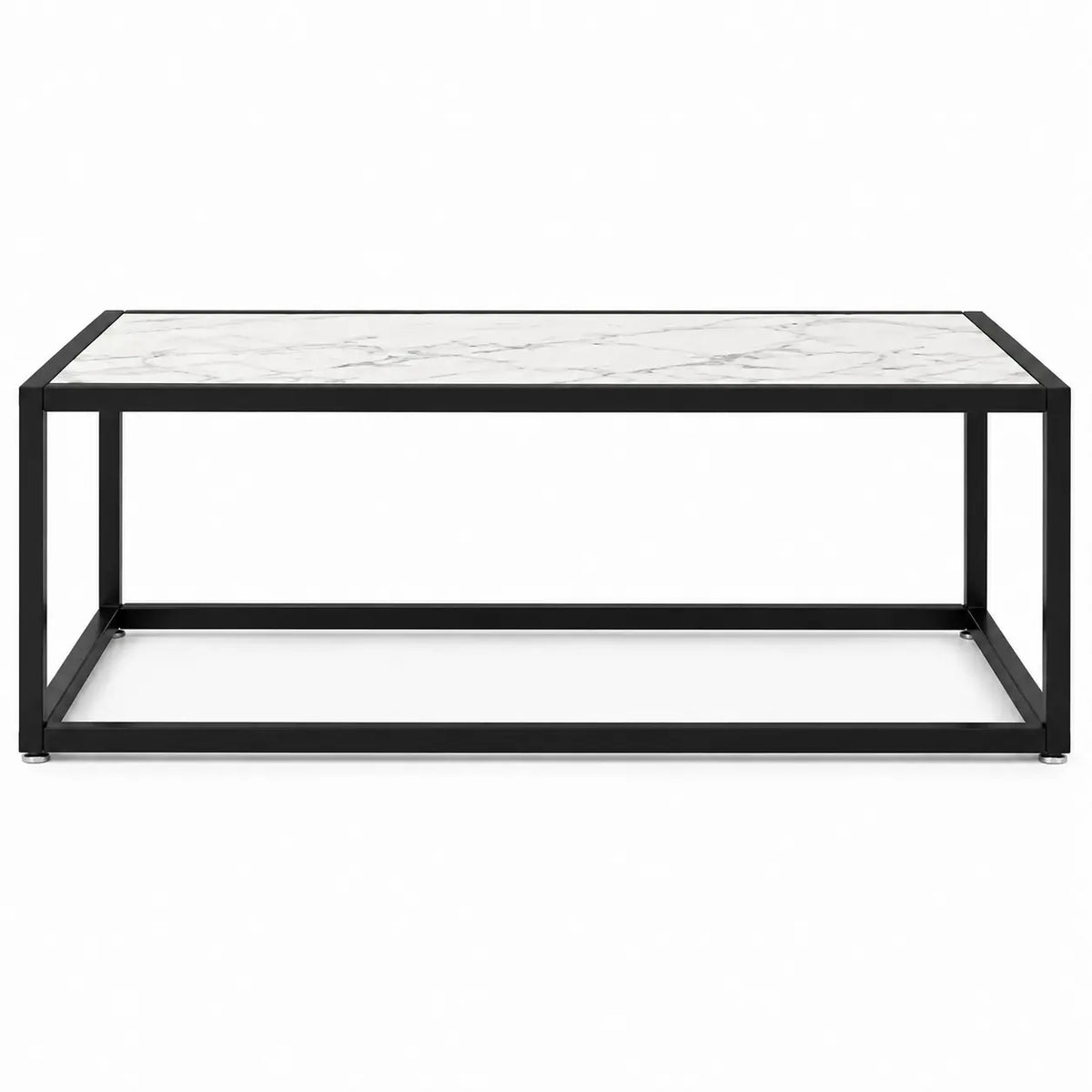 Table basse rectangulaire effet marbre blanc avec cadre noir minimaliste et moderne