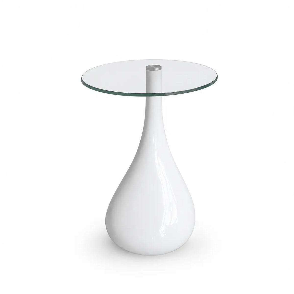 Table basse blanche avec plateau en verre rond, base sculpturale brillante au design moderne contemporain