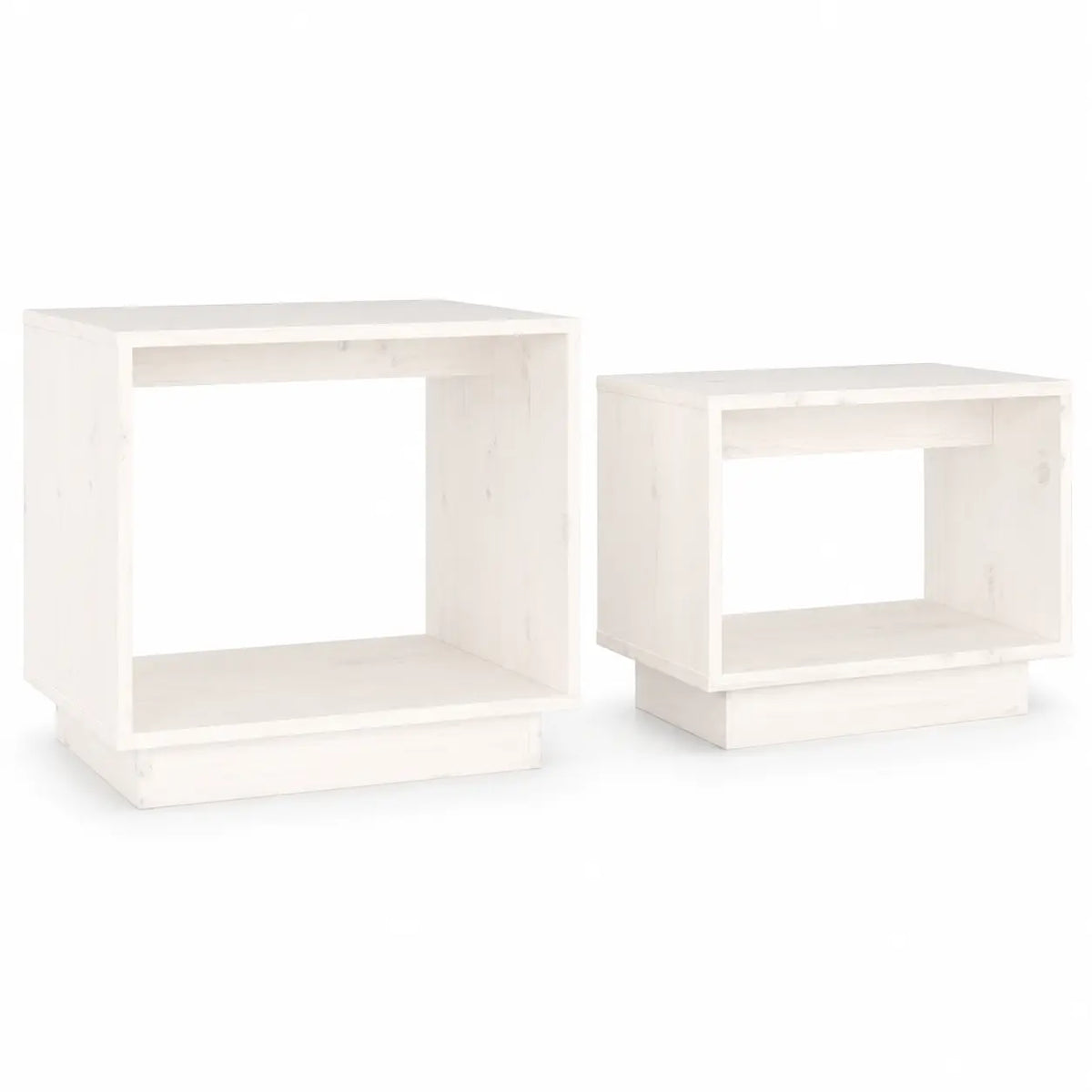 Tables basses gigognes carrées blanches avec structure ouverte au style minimaliste moderne