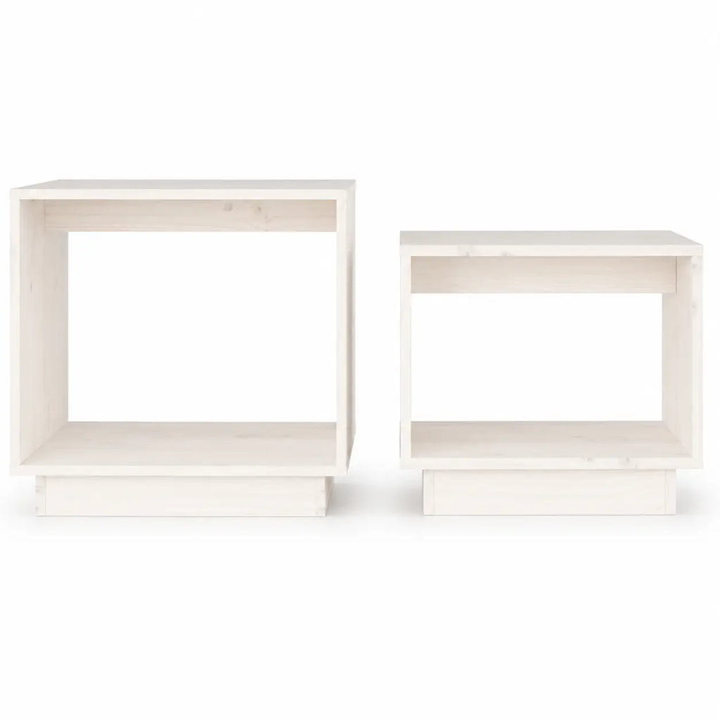 Tables basses gigognes carrées blanches avec design ouvert et finition bois clair moderne